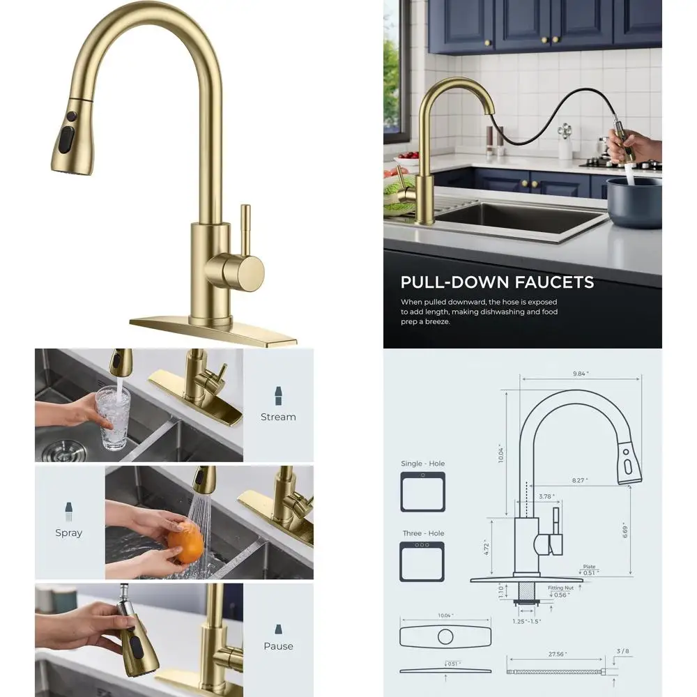 

Выдвижной кухонный смеситель с высоким изливом, однорычажный, из нержавеющей стали, идеально подходит для дома, кемпера, прачечной, автофургона и