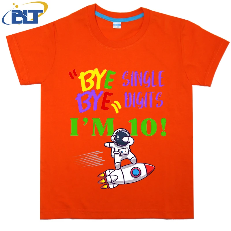 Camiseta con estampado de astronauta para niños, top informal de algodón de manga corta de 10 ° cumpleaños, adecuado para niños y niñas