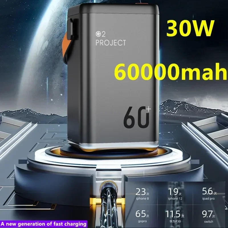 60Ah High-capacity Power Bank W/ Digital Display Outdoor Mobile Power 18WPD Fast Charge Energy Storage Power Bank