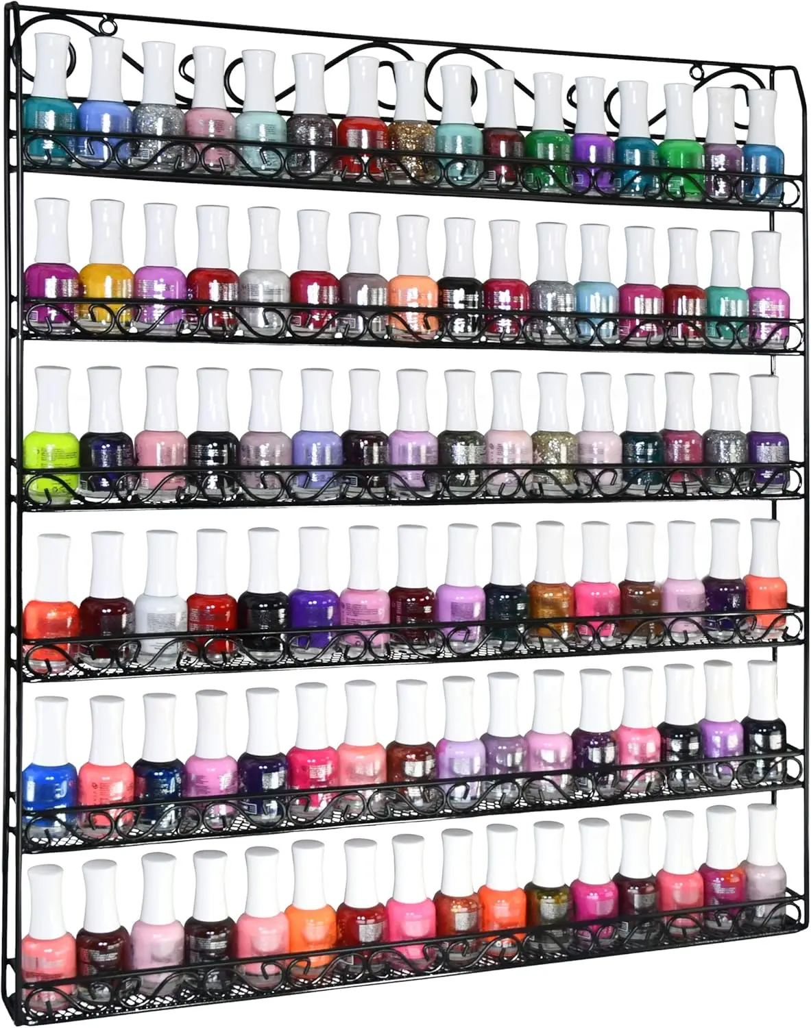 

6-Tier Metal Nail Polish Rack, Holds 108 Bottles, Black Wall-Mounted Organizer for Salon Spa Home