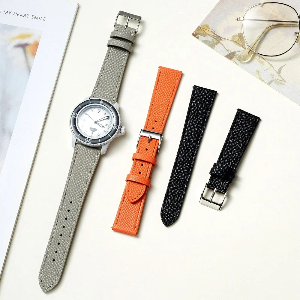 Тонкий ремешок для часов из сафьяно премиум-класса 18 мм, 20 мм, 22 мм, мягкий ремешок для часов из телячьей кожи, быстросъемный браслет, ремень для мужчин и женщин