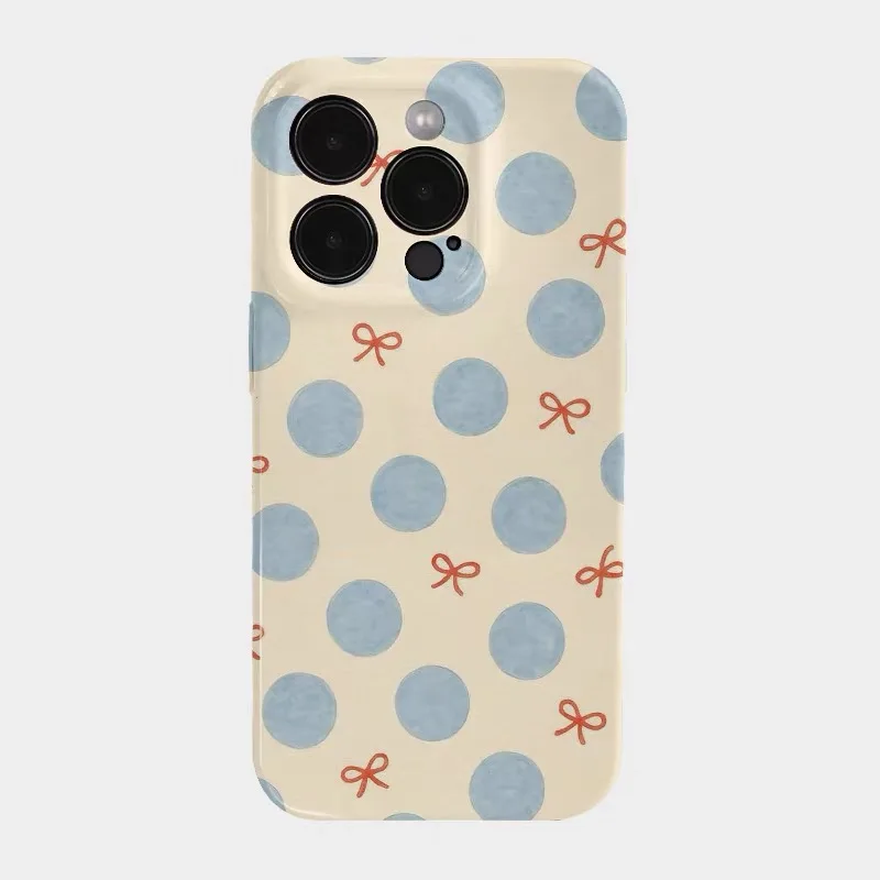 

Ins Blue Polka Dot Bow Yellow Phone Case for IPHONE 17 Air 16E 15 PROMAX 14 Plus 13 12 MINI 11 PRO 16Plus XR Acrylic Phone Cover