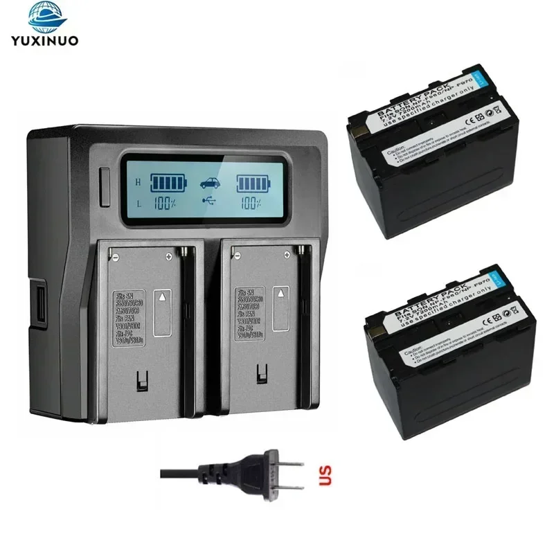 7.2V 7200mAh NP F960 F970 F950 Camera Battery + Ultra Fast LCD Dual Charger for SONY F550 F570 QM91D PLM-100 MVC-FD91 CCD-RV100