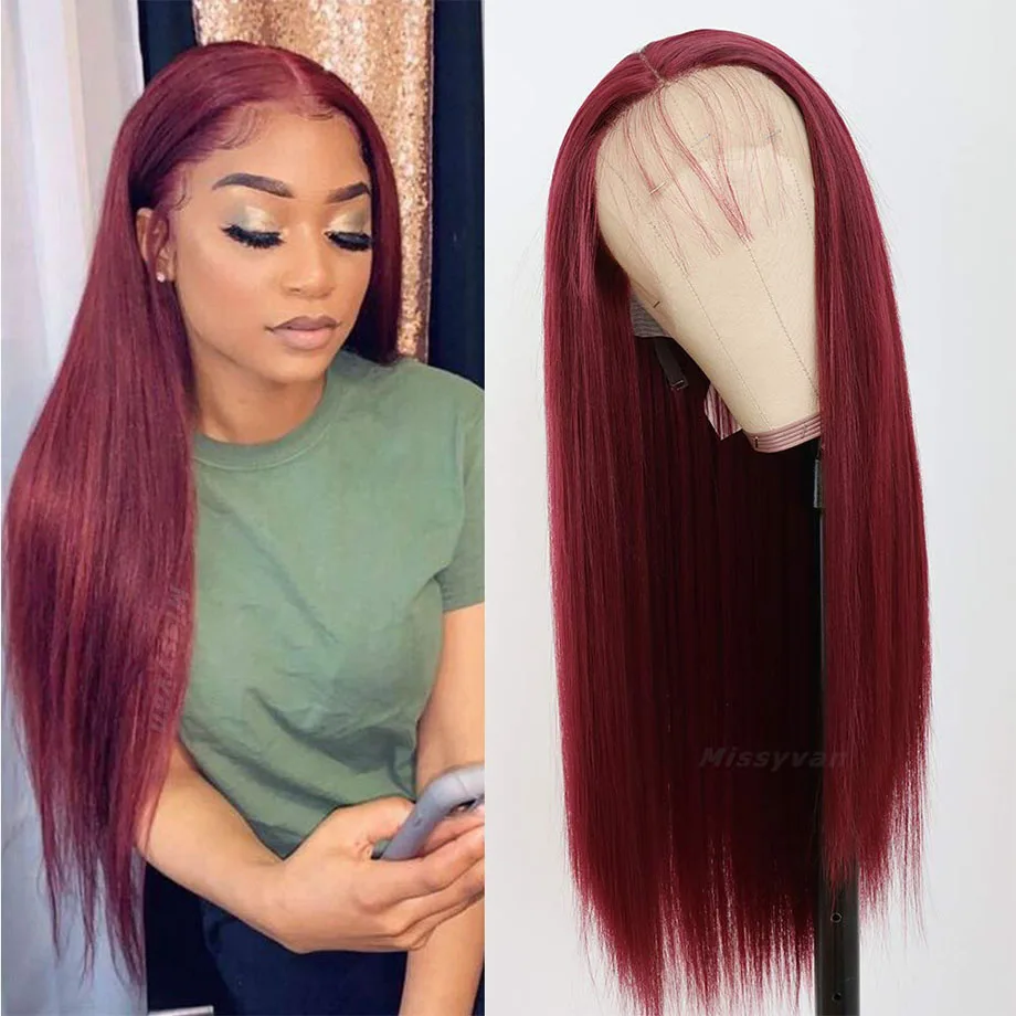 99J Red Lace Front Human Hair Wigs Colored Straight Burgundy 13X6 Transparent Lace Frontal Closure Wig Glueless Wigs for Women