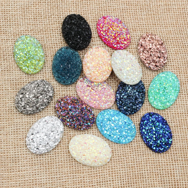 New Fashion 10pcs 18x25mm Mixed Colors Natural ore Style Flat back Resin Cabochons For Bracelet Earrings accessories