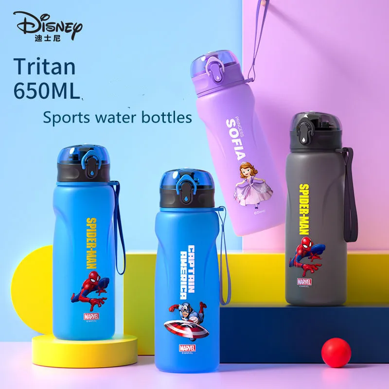 650ML DISNEY Mickey water bottle MARVEL Spider-Man Children's Plastic Water Cup Outdoor Travel drink ware for kids Sports Bottle