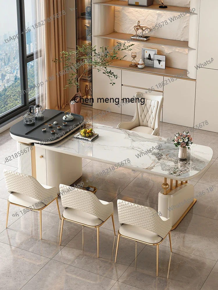 

Light luxury office tea table and chair combination modern simplicity sense home tea table kettle integrated rock slab tea table
