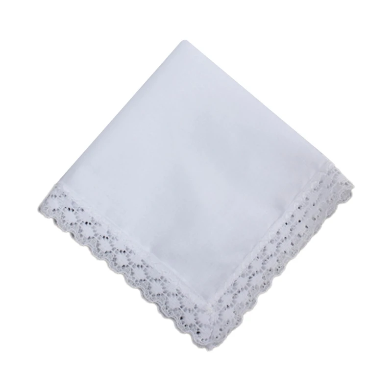 Leve Branco Lenço Algodão Lace Guarnição Hankie Lavável Peito Toalha Bolso Lenço para Adult Wedding Party