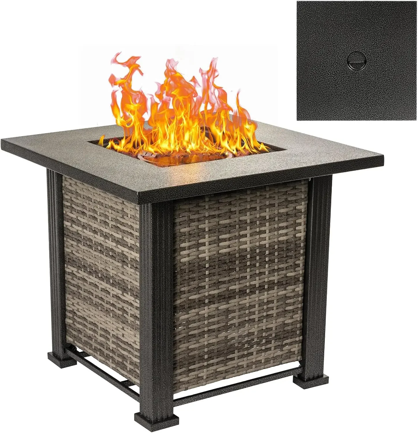 e Fire Pit Table, 28'' Square Propane Gas Fire Pit with Lid, Lava Rock, 50,000 BTU Steel Outdoor Gas Table with Pulse Ignition S