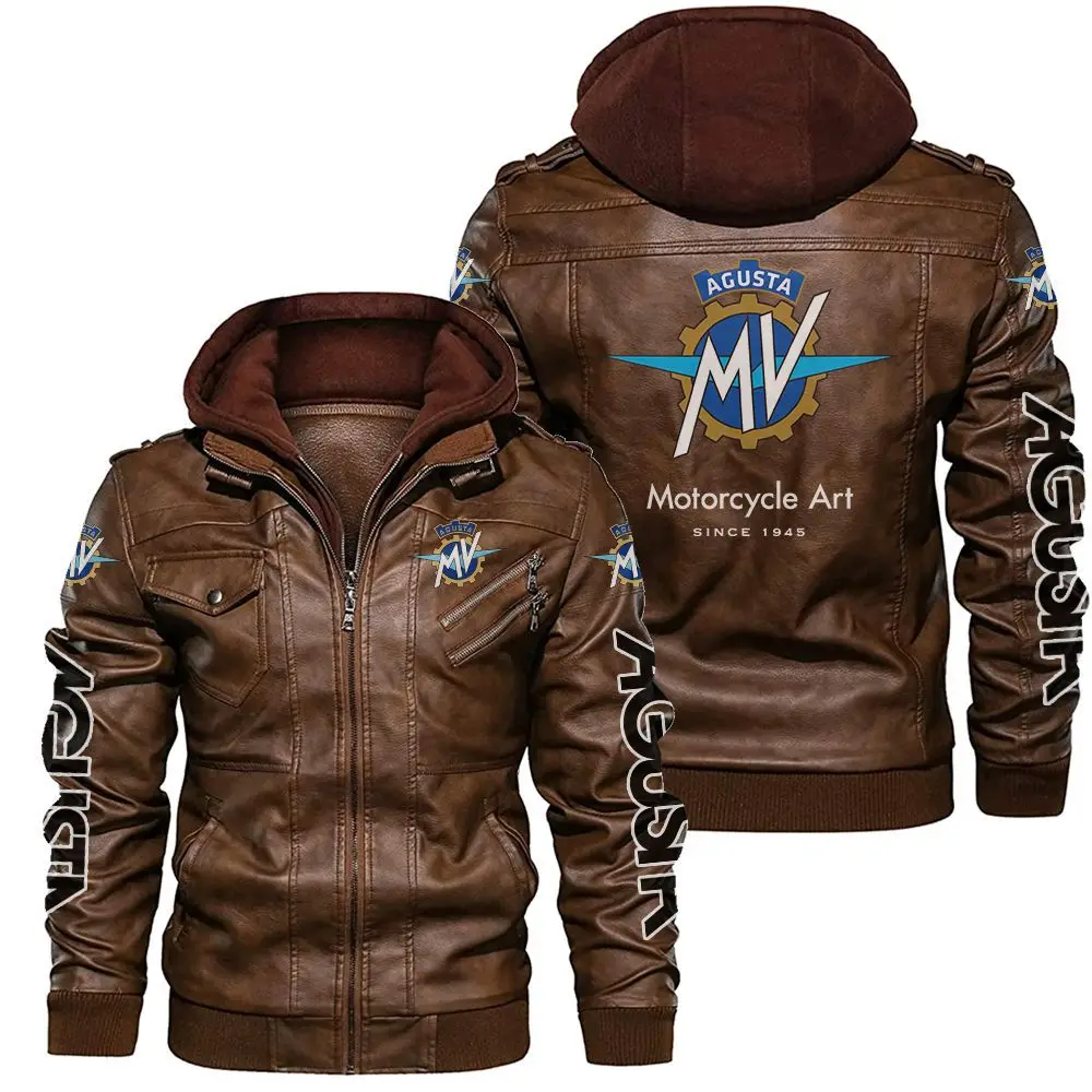 New MV Agusta Logo Men\'s Leather Jackets Autumn Casual Motorcycle PU Jacket Biker Leather Coats Brand Clothing EU Size