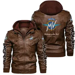 New MV Agusta Logo Men's Leather Jackets Autumn Casual Motorcycle PU Jacket Biker Leather Coats Brand Clothing EU Size