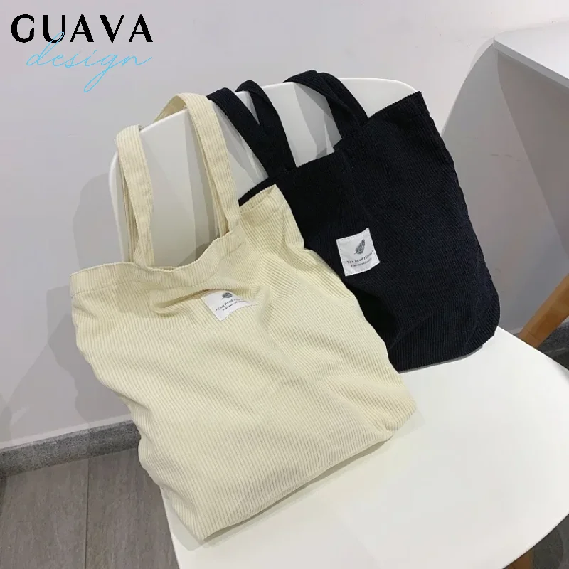 

Corduroy Totes Bags for Women Shoulder Bag Female Soft Environmental Storage Reusable Girls Handbag Shopper Tote