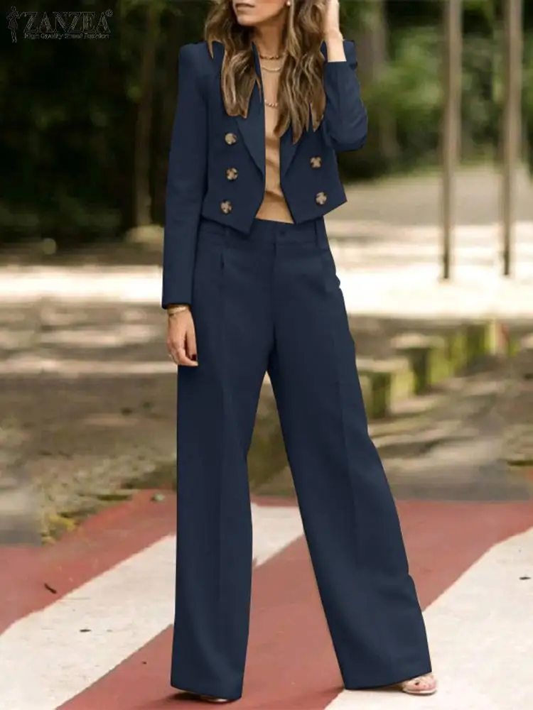 Casual Wide Leg Trouser Suits 2PCS ZANZEA Fashion Women Blazer Pants Suits Elegant Spring OL Work Matching Sets Tracksuit