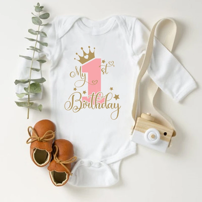 It\'s My First Birthday Baby Bodysuits Cotton Long Sleeve Boys Girls Birthday Party Outfits Rompers Toddler Infant Baby Clothes