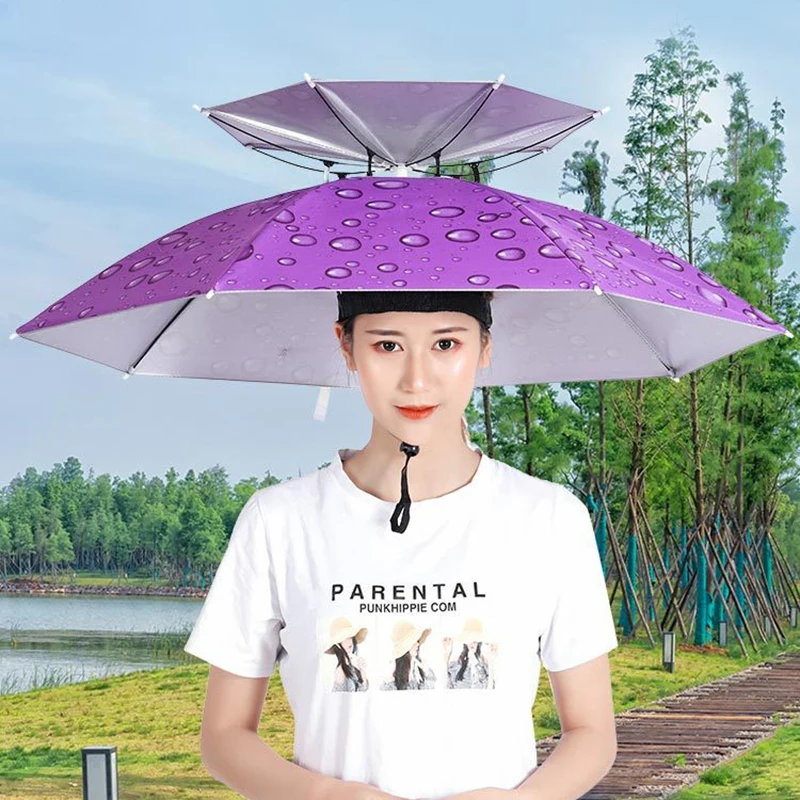 Windproof Umbrella Cap Wearing An Umbrella On The Head Sturdy Men\'s And Women\'s Foldable Large Sunshade And Rain Hat Umbrella