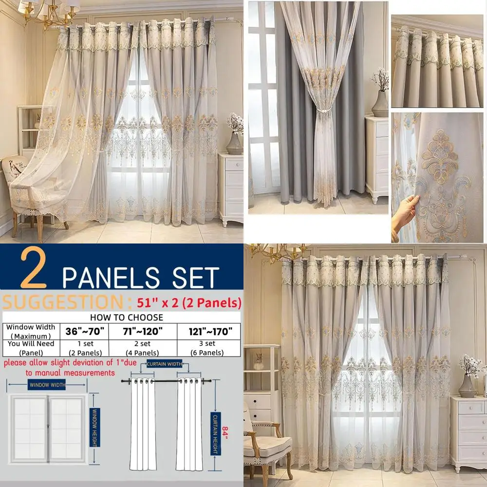 

Серые двухслойные европейские шторы с ламбрекеном для гостиной или спальни, 51x84 дюйма