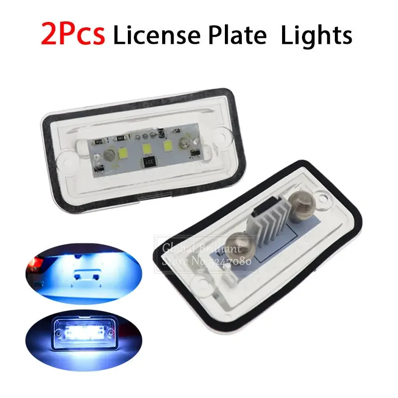 Pair White Car LED Number License Plate Lights Lamps ABS For Mercedes-Benz C W203 Sedan CLK W209 A209 C209 SL R230