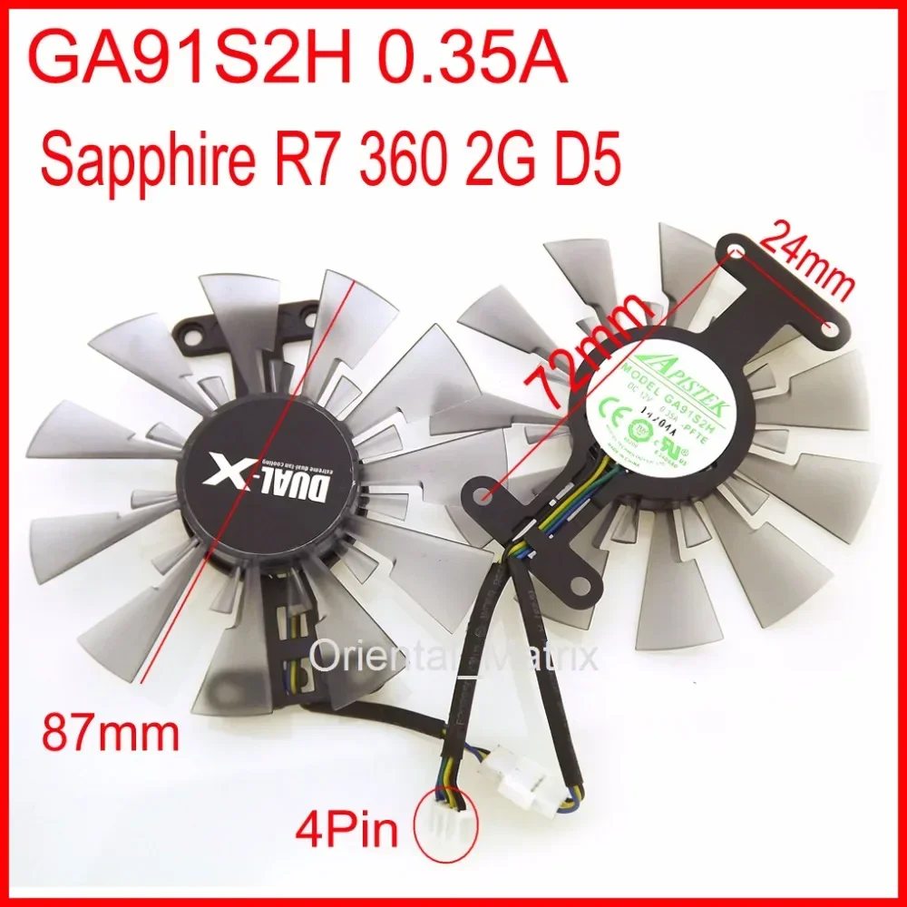 2pcs/lot GA91S2H DC12V 0.35A 87mm 4Pin Cooler For Sapphire R7 360 2G D5 Graphics Card Cooling Fan
