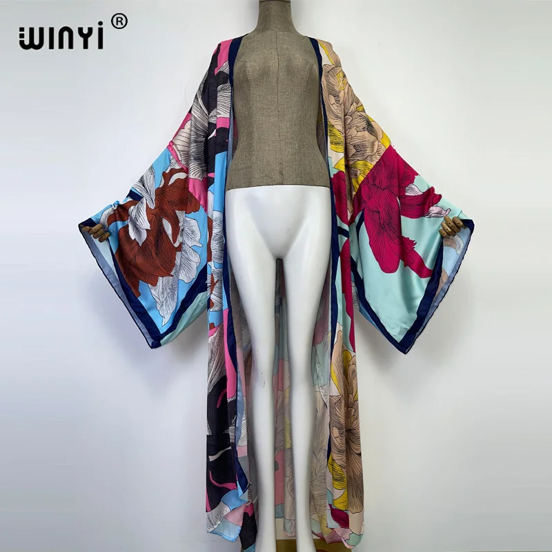 2022 Middle East WINYI Bikini sweet lady beach Cardigan Cover-up stitch Cocktail sexy Boho Maxi Holiday party long Sleeve KIMONO