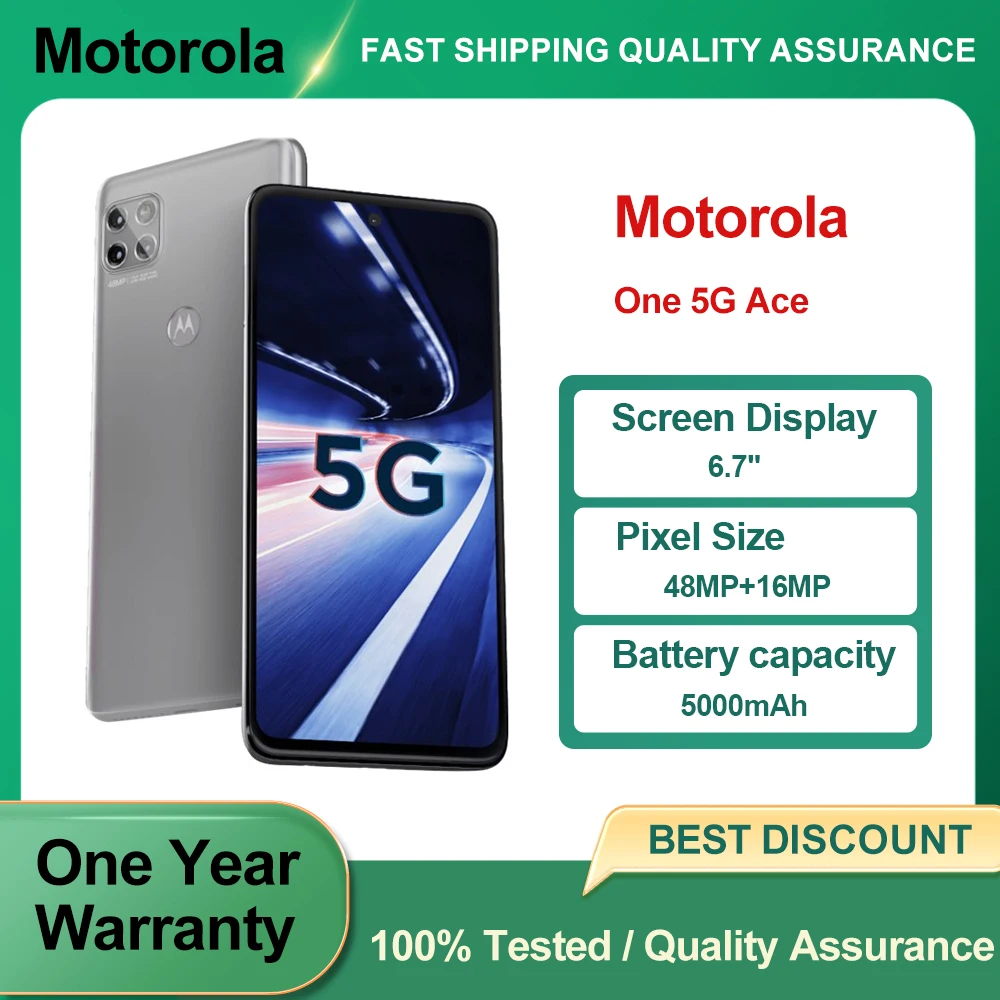 هاتف موتورولا وان 5G Ace XT2113 5G الذكي وحدة المعالجة المركزية كوالكوم سنابدراجون 750G 5G شاشة 6.7 بوصة بصمة أندرويد 10 هاتف مستعمل