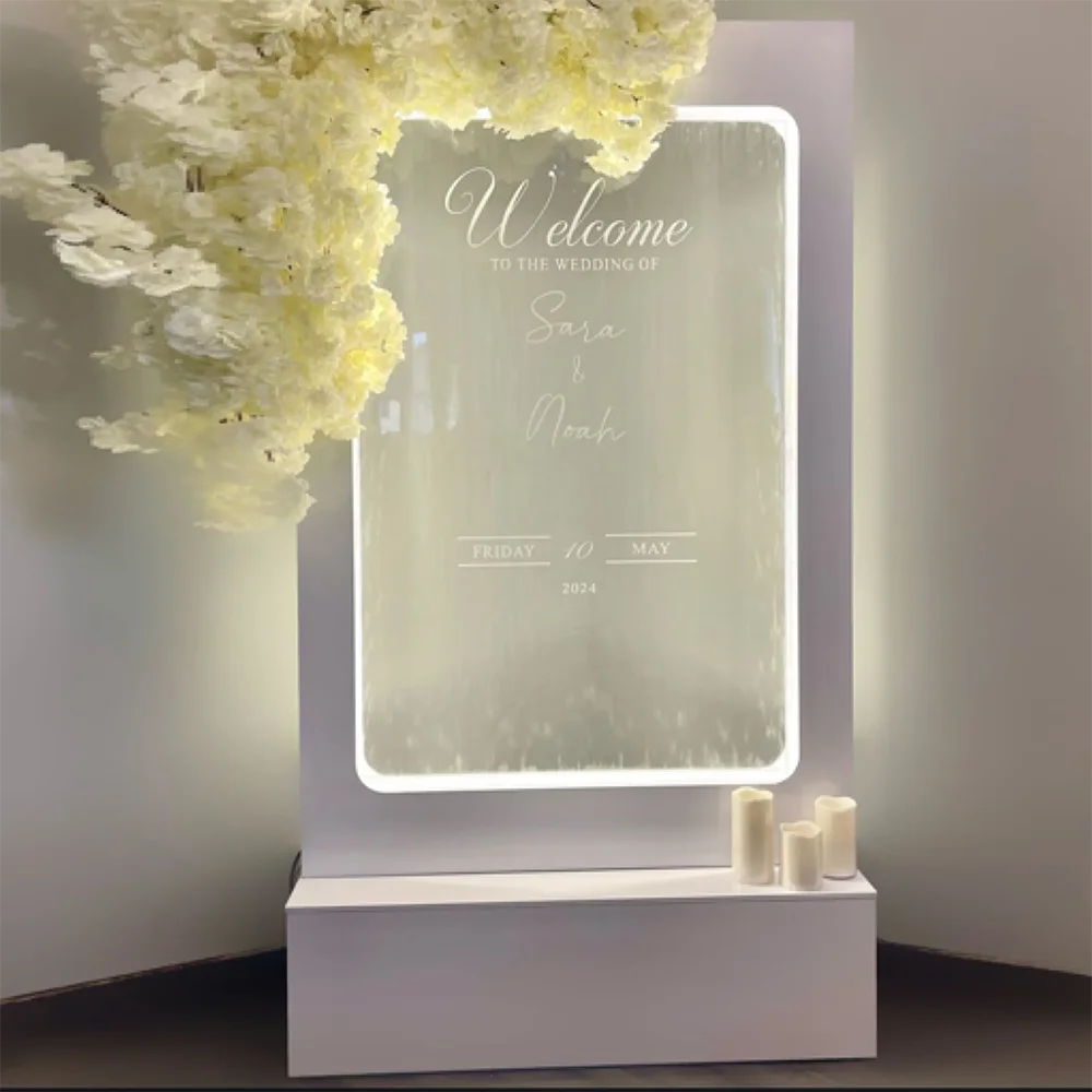 

Welcome wedding sign water fountain backdrop backyard wedding waterfall