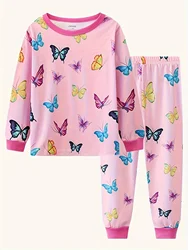 Children Lovely Butterfly Print Long-Sleeved Two-piece Pajama Set For Girls