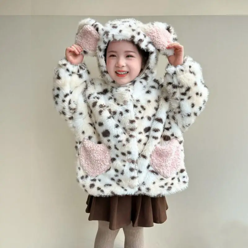 

Girl Cotton-Padded Jacket Autumn Winter Thicken Coat Tops Leopard Print Hoodie Child Keep Warm Kawaii Fashion Casual Clothing