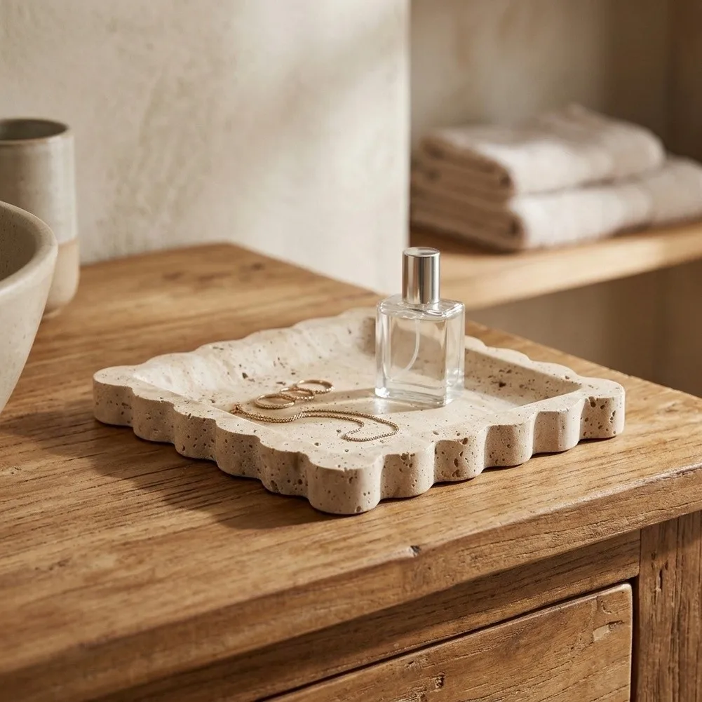 Marble Pattern Resin Jewelry Tray Elegant Decorative Trinket Dish Vanity Organizer For Ring Earring Necklace Cosmetic Key Desk