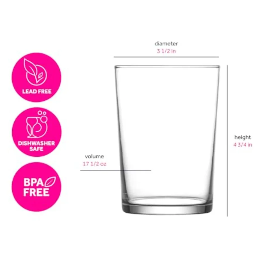 Highball Beer Glasses Set of 6 Stackable Water Pint Beer Glass Set 17.5 oz Ideal for Serving Beverages Wheat Beer Iced Latte Pe