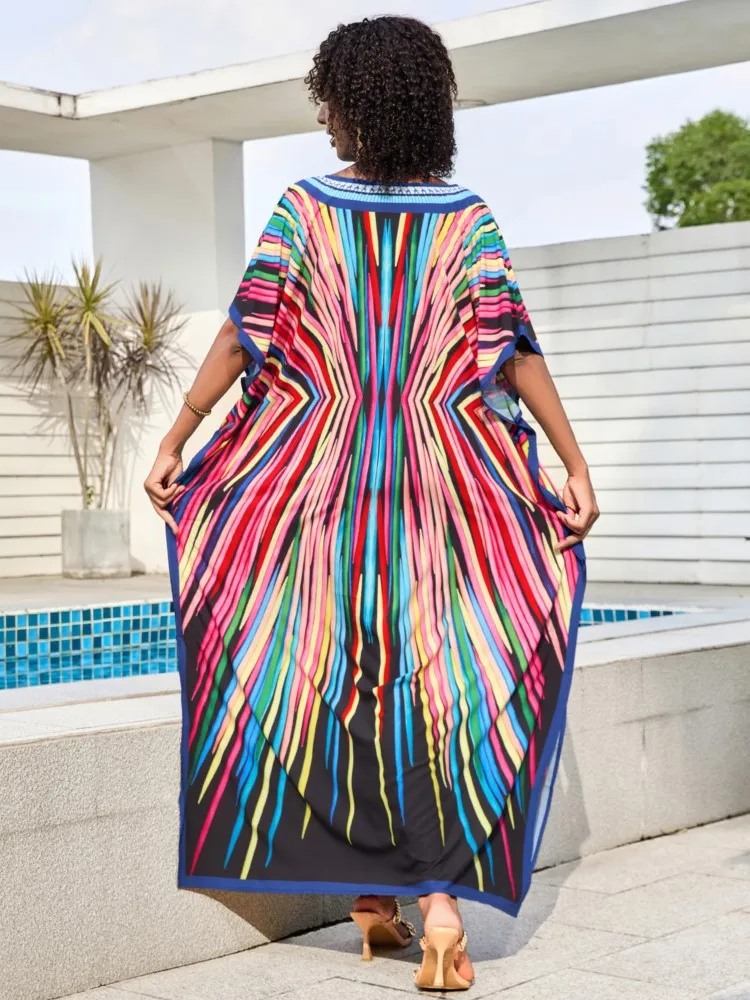 Summer Cover Ups Women Swimsuit Half Sleeve Robes Bathing Suit New Flower Print Beach Holiday Maxi Dresses Cover-Up