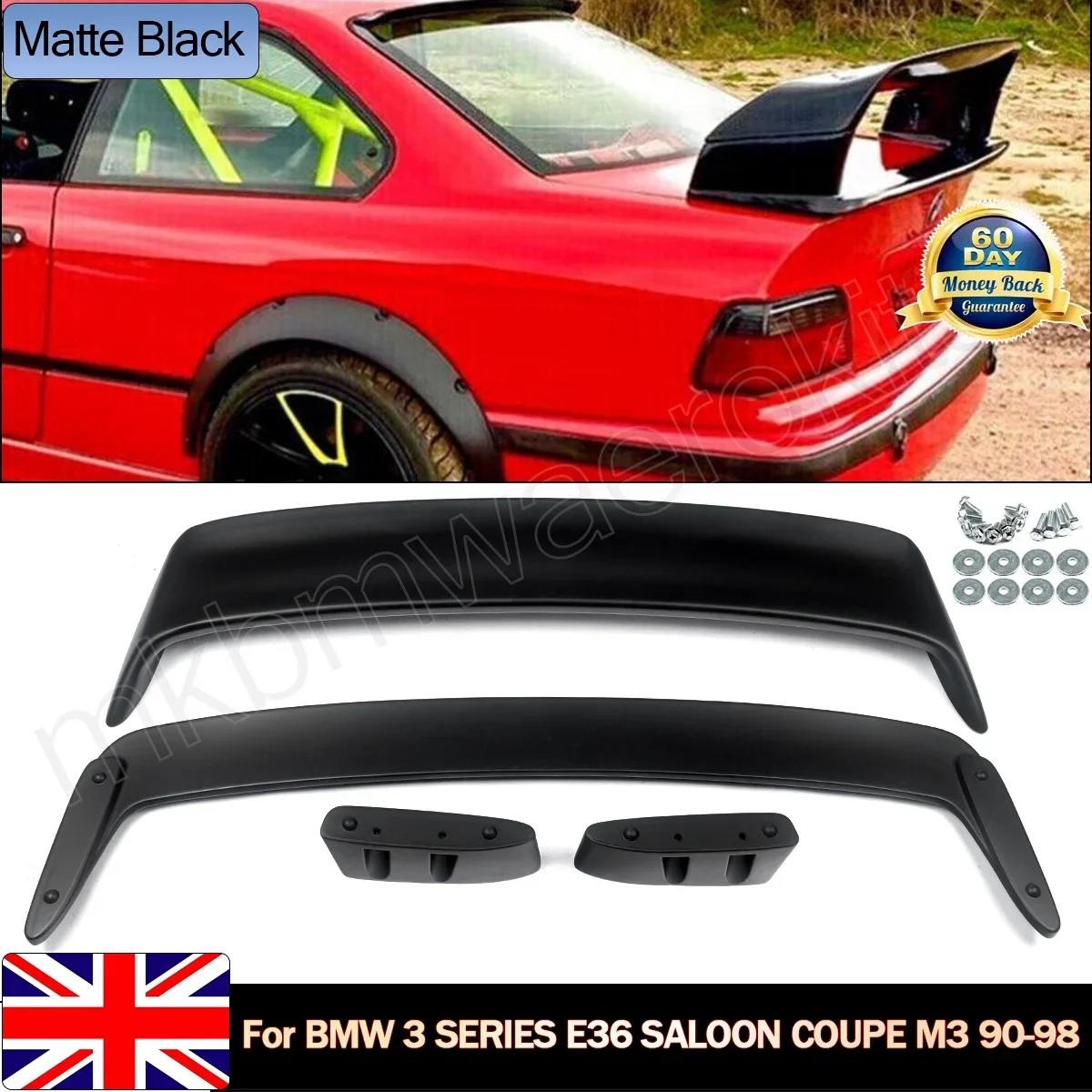 For BMW 3 Series E36 M3 Saloon Coupe LTW GT Style Rear Boot Spoiler Wing Black