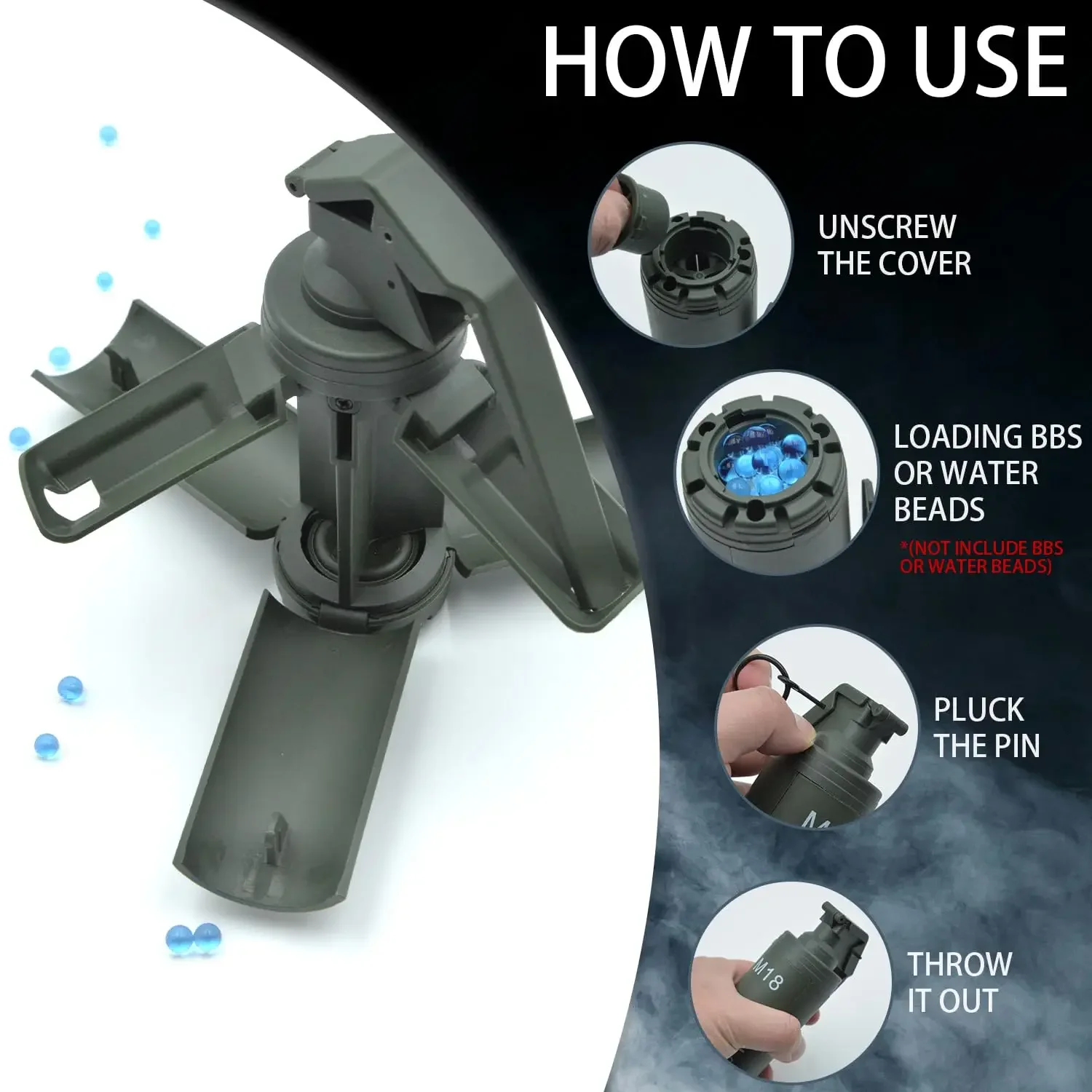 Tactical Hand Fake Toy M18 CS Smoke Explosive Water Gel Grenade Model for Airsoft Paintball Re-usable Outdoor Sport