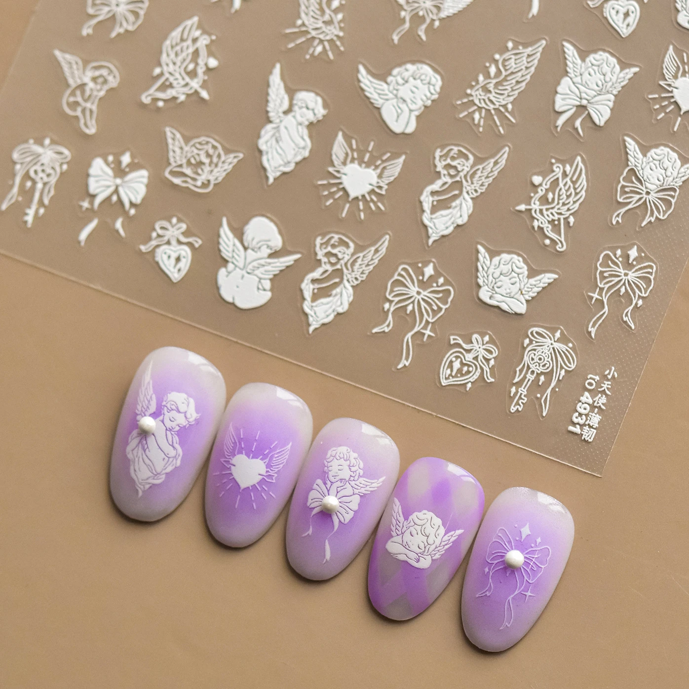 Cherub Angel Bowknot Cupid's Arrow Wing Heart Key Star Child Sprog Moon Adhesive Nail Art Stickers Rhinestone Manicure Decals