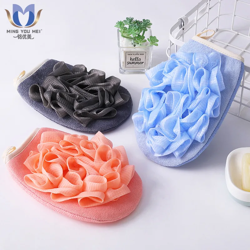 

2 in 1 Exfoliating Glove Shower Bath Sponge Loofah Thickening Exfoliation Body Scrubber with Mesh Texture for Home Spa Bath