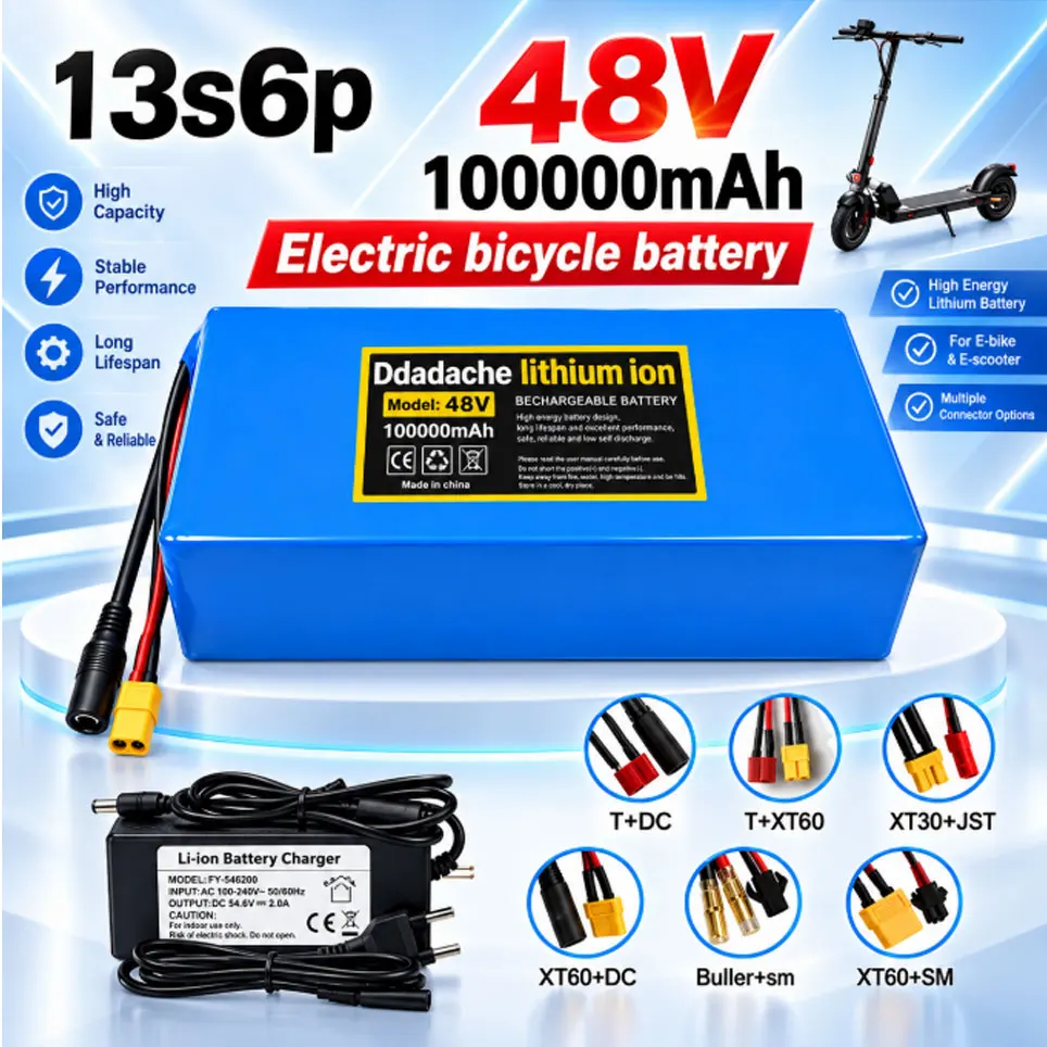 Pacco batteria al litio 48V 100Ah 13s6p 48V 100000mAh 250W-1500W Batterie per scooter motorizzati Citycoco con BMS integrato da 30A