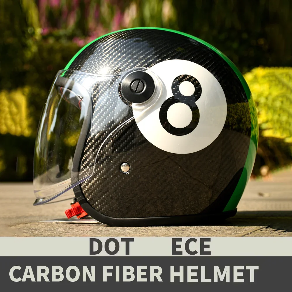 Vintage 3/4 Open Face Motorcycle Helmet - Retro Jet Carbon Fiber Half Shell, Lightweight & Breathable for Scooter & Motorbike - Image 2