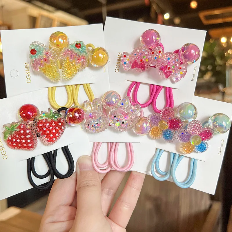 2 sztuk/zestaw dziewczynek uroczy truskawkowy sierść królika gumki recepturki krawat gumeczki do włosów dla dziewczynki  kawaii gumki do włosów dla dzieci opaska gumka do włosów ozdoby do wlosow dla dziewczynki