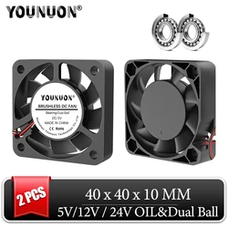 2 Pieces DC 24V 12V 5V 40mm x 40mm x 10mm 2-Pin Ball Bearing Computer PC Case Cooling Fan 4010 3D Printer Fan