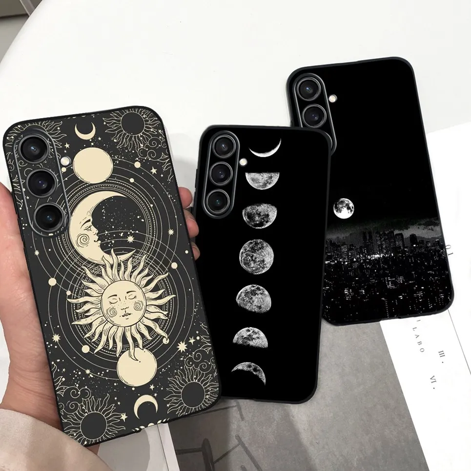 For Funda Samsung Galaxy A35 A25 2023 5G Case SM-A356B SM-A256B Black Cat Moon Night Fashion Coque Etui Matte Silicone Housing