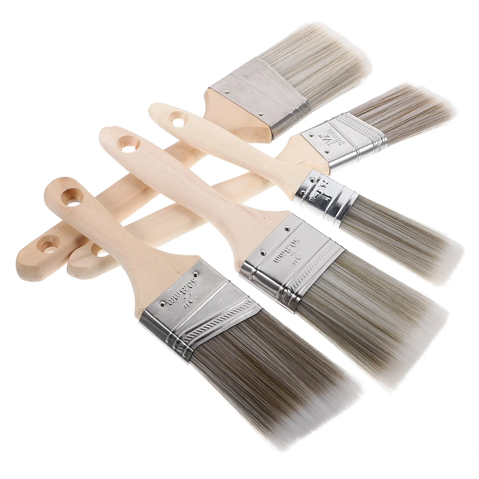 5Pcs Oil Paint Brushes with Wood Handle for Wall Furniture Art Painting Multi Use Portable Reusable Painting Brushes Smooth