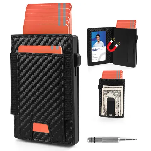 Rfid Blocking Wallet For Men Short Bifold Slim Pop Up Aluminum Card Holder Box With ID Case Metal Money Clip Gift Box Magnetic