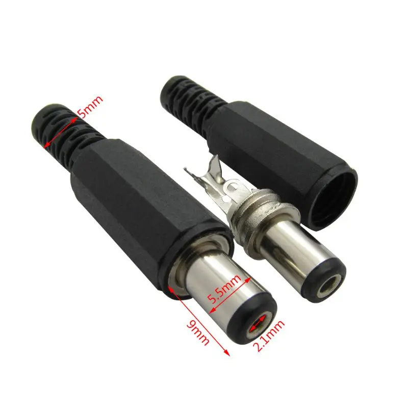 10 peças (5 pares) 12v 3a 5.5x2.1mm dc power macho plugues conector dc tomada de alimentação fêmea jack parafuso porca adaptador de montagem em painel