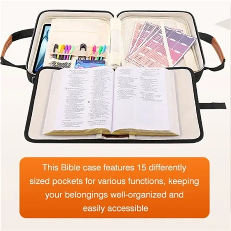 

Bible Case with Holder, Bible Cover for Women, Large Bible Bag with Shoulder Strap, Leather Bible Study Bag, Christian Gifts