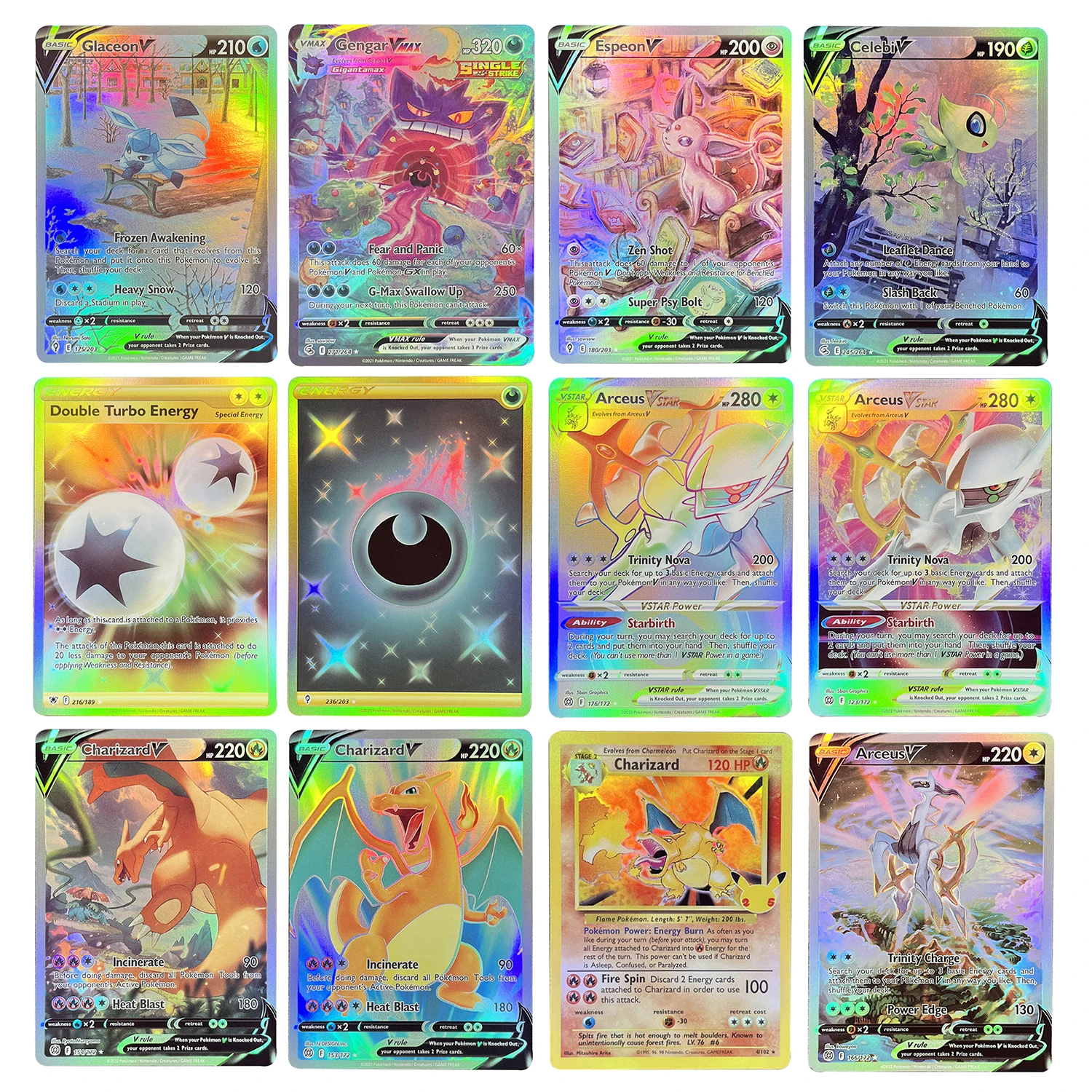 การ์ด PTCG โปรไซย์ อาร์เซียส บริลเลียนท์ สตาร์ส เก็นการ์ วีแม็กซ์ ชาริซาร์ด เอสเปียน บีดริล กลาเซียน วี ดาร์คเนส เอนเนอร์จี ทีซีจี ของขวัญ DIY