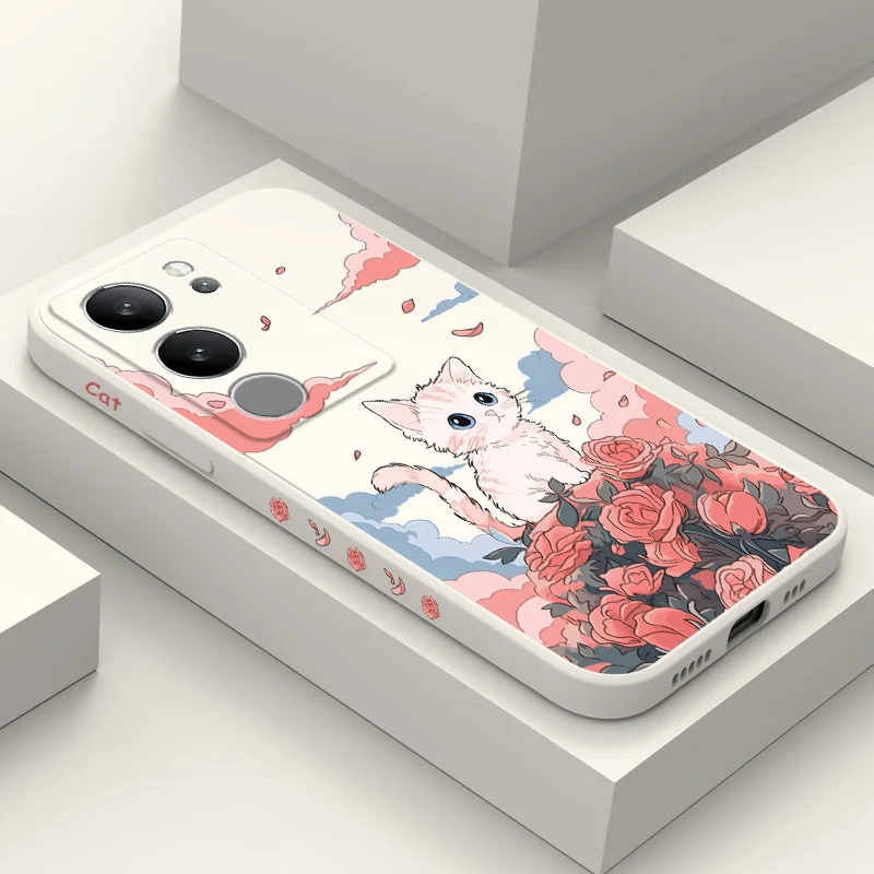 ローズキュートキャットフォンケース VIVO V50 V40 V30 V29 V29E V27 V27E V23 V23E V21 V20 Y20 Y12 Y21 Y22 Pro シリコンカバー