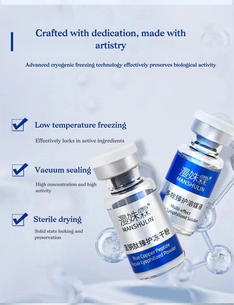 Blaues Kupfer Gefriergetrocknetes Pulver Ampullen-Serum Reparatur Barriere Straffend Feuchtigkeitsspendend Verjüngend Haut-Booster-Serum-Set – Detail 6