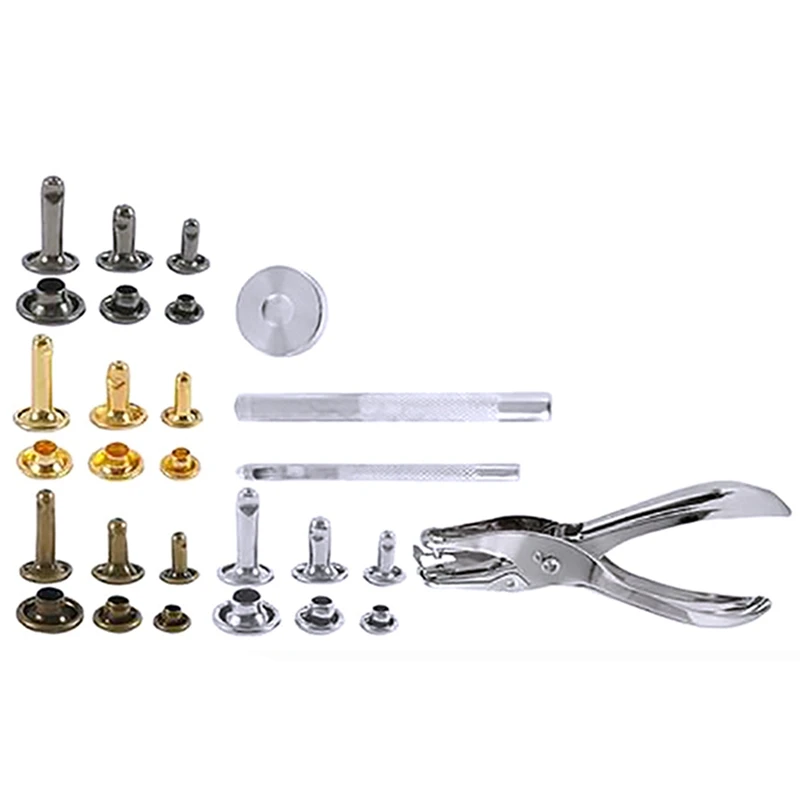 AT13 360 Sets Of Boxed 6Mm 8Mm Double-Sided Rivet Round Cap Rivet Leather Paving + Installation Tool Kit + Pliers