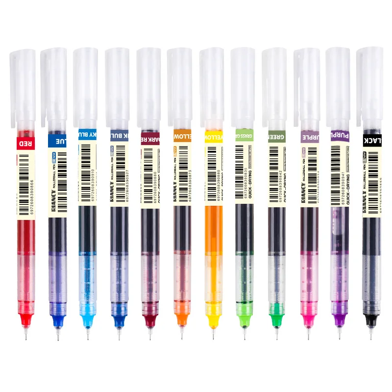 12 + 1 Stück Direct-Ink-Tintenroller, bunte neutrale Stifte, glattes Schreiben, Kugelschreiber, verschiedene Farben