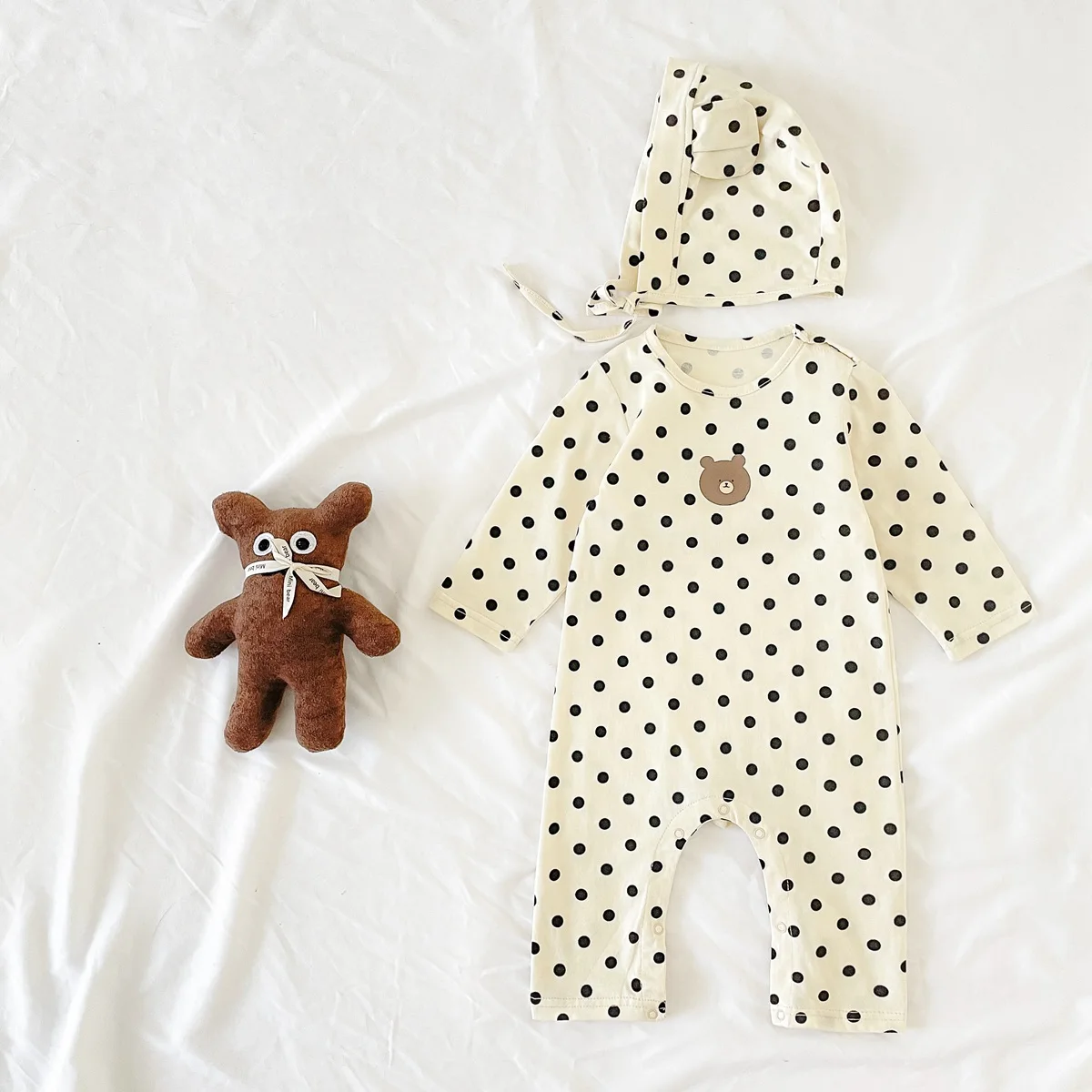 Sanlutoz Todder Jumpsuits Polka Dots Bear Autumn Baby Girls Boys Rompers with Cute Hat