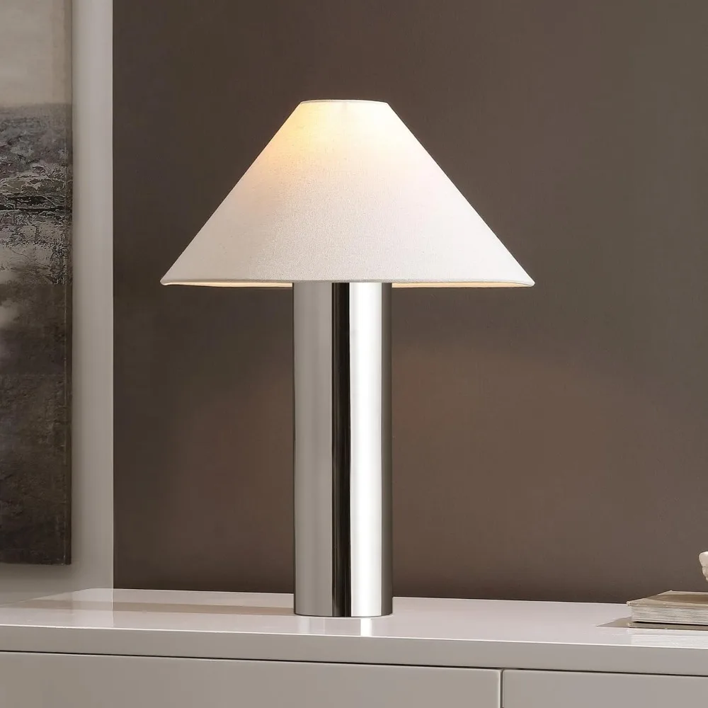 Lámpara de mesa LED de 21 pulgadas de metal cromado y blanco, diseño moderno con bombilla incluida, iluminación duradera para decoración del hogar